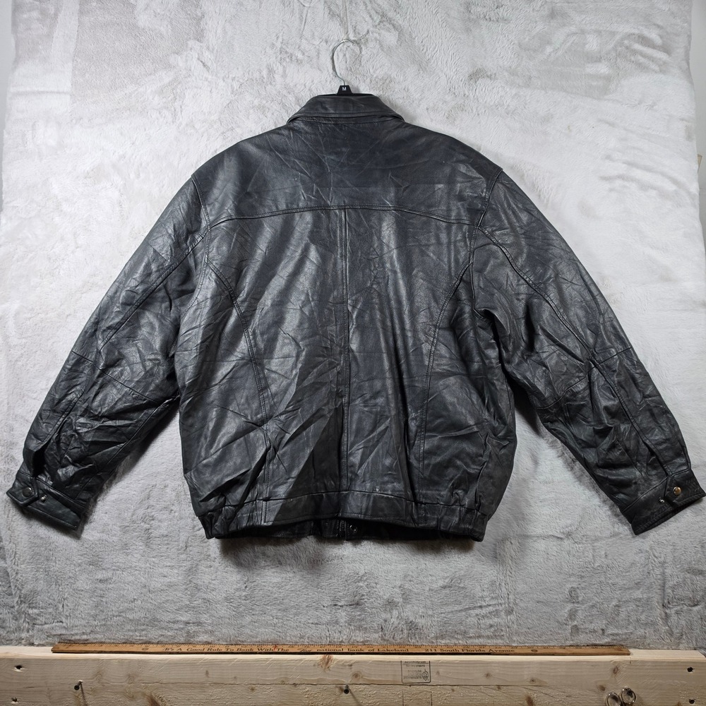 Boston Outfitters Leather Bomber Jacket Mens Large Black Vintage Flight Rn 72803 View 6